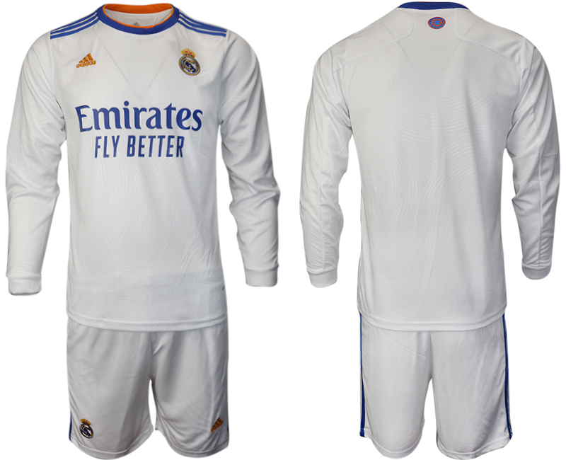 Men 2021-2022 Club Real Madrid home white Long Sleeve blank Soccer Jersey->real madrid jersey->Soccer Club Jersey